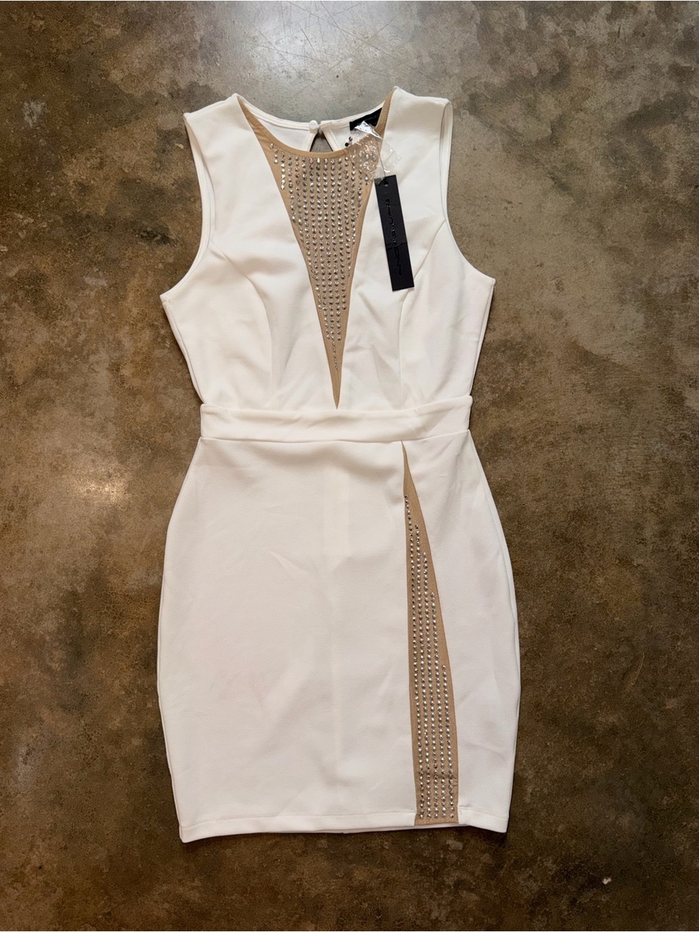 White NWT S Dress with Studded Insets Mesh Bridal Bride Bach Party Bodycon